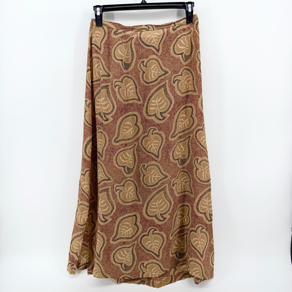 Karen Scott 100% Silk Leaf Print Skirt Large Beach Coverup Vintage Lux Breezy